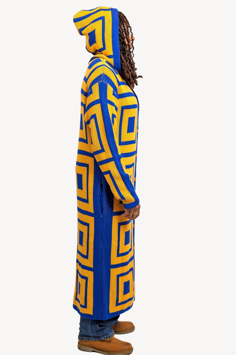 The Greatest Kimono, royal blue and gold, hood up