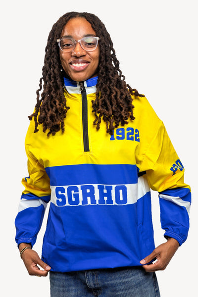 The OTFR Windbreaker, royal blue and gold, front
