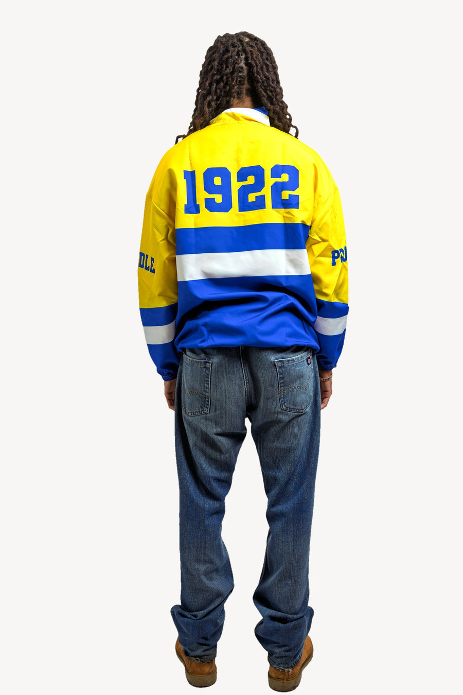 The OTFR Windbreaker, royal blue and gold, back